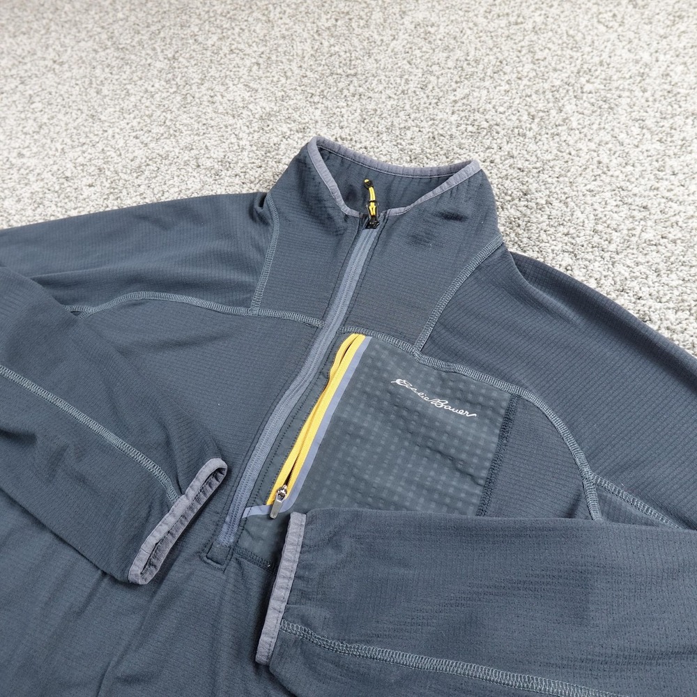 Eddie Bauer Pullover Mens M Blue First Ascent Waffle Knit Grid Fleece 1/2 Zip